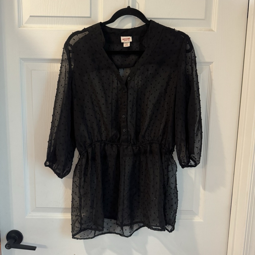 Mossimo Women's Black‎ Sheer Bohemian Top Size L Dark Fairy Goth
